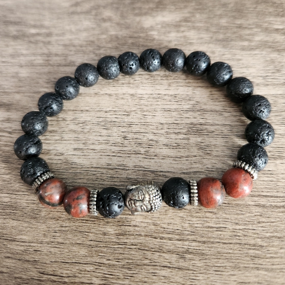 Lava Rock Bracelet with Buddha Charm